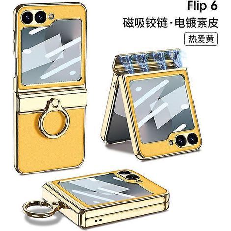Funda Flip 6 para Samsung Galaxy Z con protección para la bisagra y protector de pantalla, soporte de anillo giratorio para protección contra golpes.