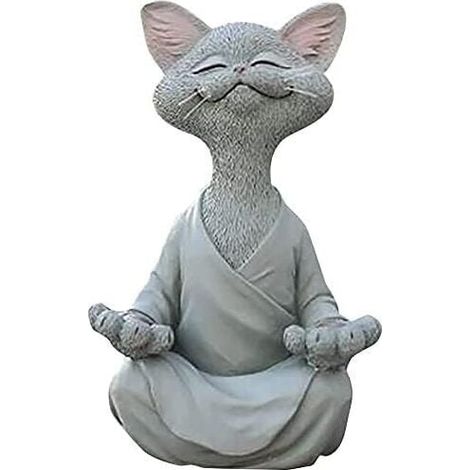 Cat figurine, happy cat for meditation and yoga, zen cat in a relaxed pose, sculpture for home, outdoors and garden, gift for cat lovers (1/5)