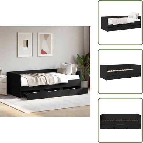 The Living Store Lit de jour avec tiroirs sans matelas noir 75x190 cm - Lit Deux Places - Canapé Convertible - Meuble Multifonctionnel - Rangements Intégrés - Lit Invité (1/5)