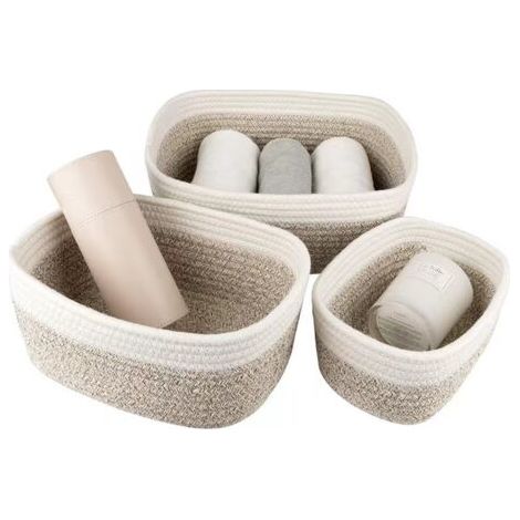 Lot de 3 paniers de rangement en corde de coton tressée, paniers de rangement pour salle de bain, table à langer, paniers tressés, empilables, polyvalents, pour décoration de chambre d'enfant
