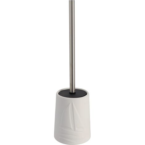Brosse WC avec support en céramique Blanc déco Bateau et manche en acier inoxydable - TENDANCE (1/2)