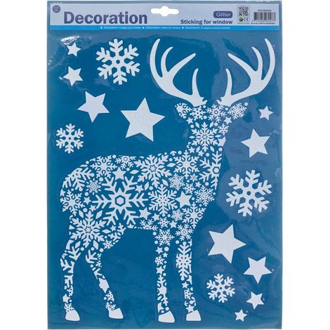 Dekofenster Glitter weiß 29x41cm - Rentier
