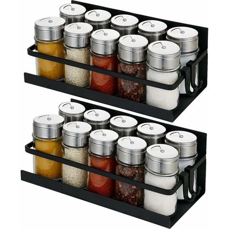 Lot de 2 étagère magnétique, acier inoxydable, porte-épices mural, organisateur cuisine, fixation réfrigérateur sans perçage (1/5)