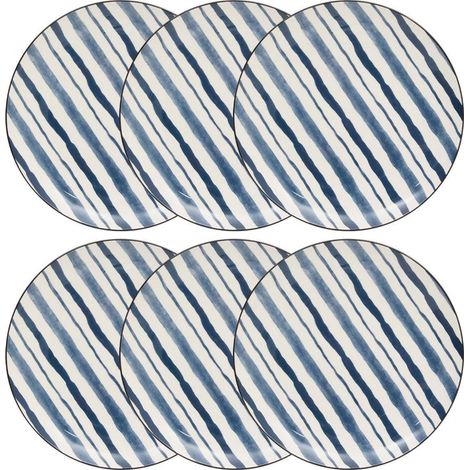 Lot de 6 Assiettes Plates "Umami Rayure" 26cm Bleu