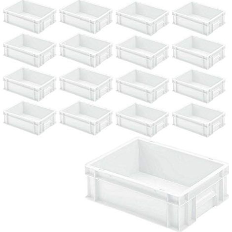 BRB 16x Euro-Stapelbehälter mit 2 Griffleisten, LxBxH 400x300x120 mm, 11 Liter (weiß)