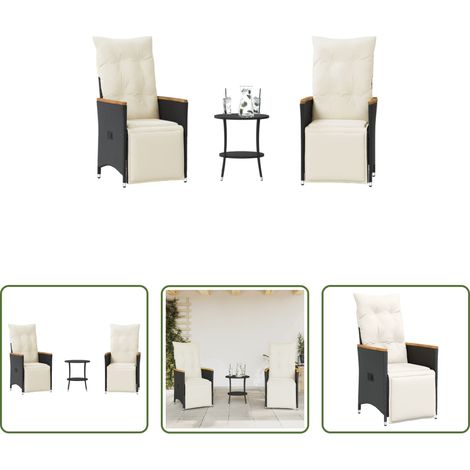vidaXL Bistro-Set - 3-tlg. Bistro-Set mit Kissen Schwarz Poly Rattan (1/5)