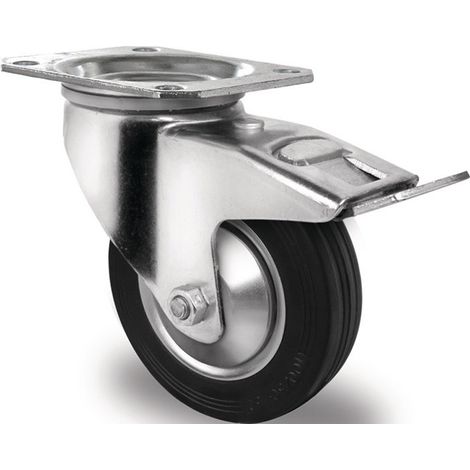 Rueda giratoria Ø 200 mm, capacidad de carga 205 kg con freno total, goma maciza 135x110mm PROMAT