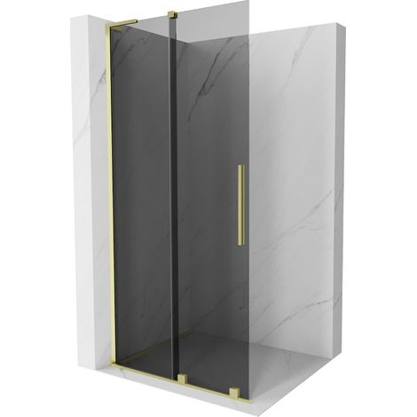 Mexen Velar L Duschwand Schiebewand Walk-in 100 x 200 cm, Graphit 8 mm, Gold gebürstet - 871-100-003-43-55