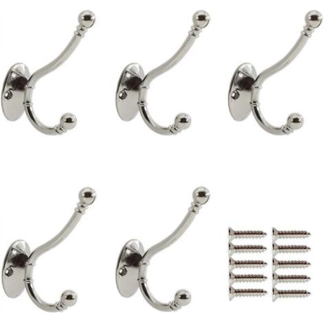 Lot de 5 patères murales en métal pour suspendre manteaux, serviettes, clés, plantes, vêtements, sacs, crochets de douche rustiques et étanches pour garage, cuisine, salle de bain, avec vis (argent)
