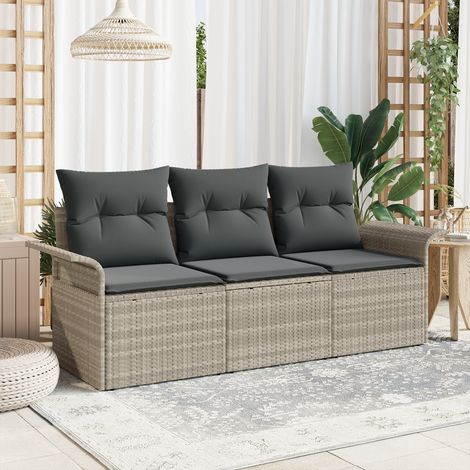 Sofa Set with Cushion 3 pcs Grey Poly Rattan vidaXL (1/5)