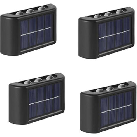 4er-Pack Solar-Außenleuchten, warmweiße LED-Wandleuchten, IP65 wasserdicht, nach oben und unten gerichtet, für Garten, Hof, Terrasse, Balkon und Zaun (1/4)