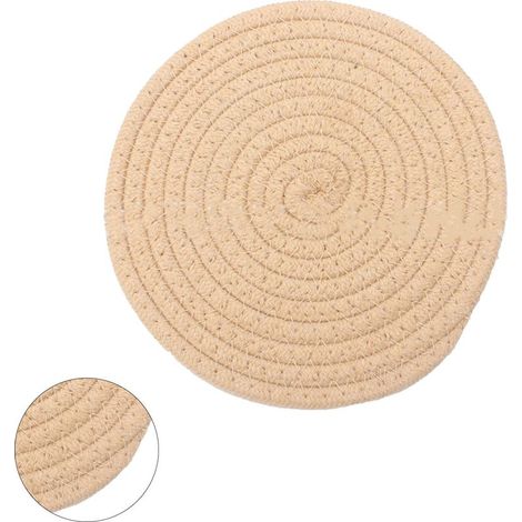 Dessous de verre rond en coton tissé à la main, 11 cm d'épaisseur, isolant et polyvalent, couleur kaki. (1/5)