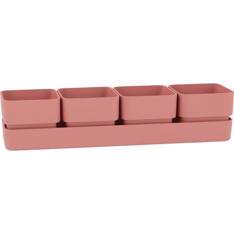 Fioriera rettangolare 48x12x11 cm formata da 4 vasi per fiori con 1 sottovaso resistente ai raggi UV - Colore Old Rose (1/5)