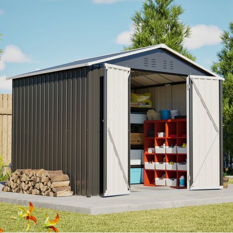 Casetta da giardino 240.4x192.3x191 cm, con porta scorrevole e 4 prese d aria, acciaio, nero (1/5)