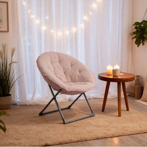Chaise lune pieghevole in tessuto, poltrona relax rotonda, rosa, portata max 110 kg HAVRYA (1/5)