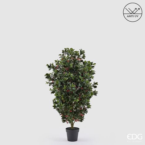 EDG Enzo De Gasperi Pianta Artificiale Agrifoglio H 129 Cm con Bacche e Vaso – Anti UV Verde per Interno ed Esterno (1/4)