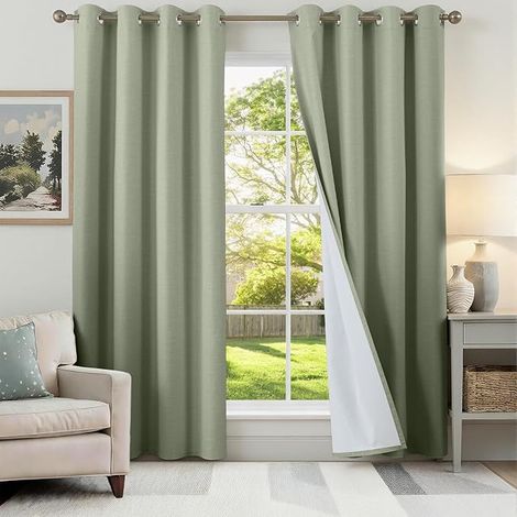 Thermal Linen Blackout Curtain, 140 x 220 Curtains with Eyelets Window Sage Green, Bedroom Living Room Curtains (1/3)