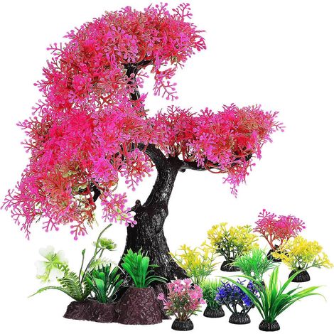 Lot de 10 plantes d'aquarium réalistes en plastique, représentant un arbre à poissons pour betta. Décoration pour aquarium. (1/5)