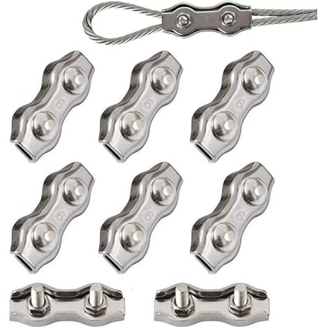 6 Pièces Duplex Clips M6 Câble Métallique Clips Inoxydable 304 Pinces Duplex pour Gréement de Câble Métallique de 6 mm (1/5)