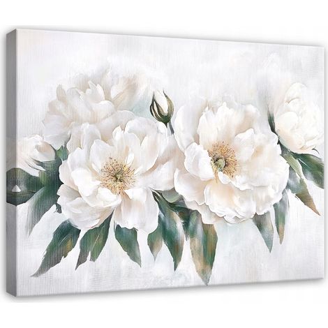 Leinwandbild Weiße 3D-Blumen, elegante Wanddeko für Schlafzimmer, Wohnzimmer und Küche, hochauflösender Druck, 60 x 40 cm