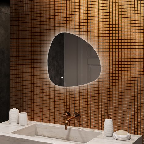 Artforma Miroir de salle de bain avec éclairage, 64x64, Interrupteur tactile, LED Dual, Miroir Irrégulier (1/4)