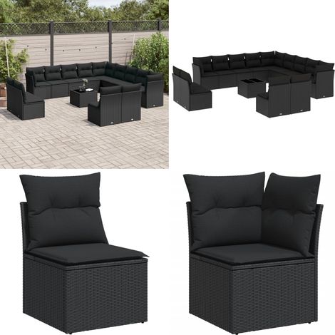 Salon de jardin avec coussins 14 pcs noir résine tressée - Ensemble Salon De Jardin - Salon De Jardin Design - Meuble De Jardin - Mobilier De Jardin - Canapé De Jardin - Home & Living (1/5)