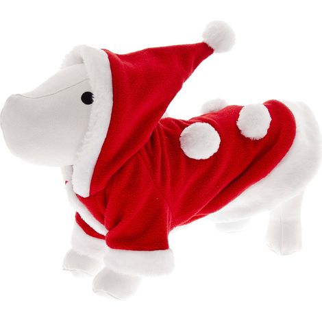 25 cm: Cappottino Babbo Natale con capuccio e pon pon per cani