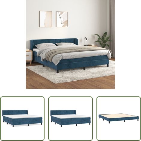 Matelas à ressorts ensachés - Sommier à lattes de lit et matelas Bleu foncé 160x200cm Velours (1/5)