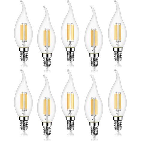 Lot de 10 4W Ampoule de Filament LED E14 470LM Flamme Bougie 2700K Blanc Chaud, Non-Dimmable, Angle de Faisceau 360° (1/4)