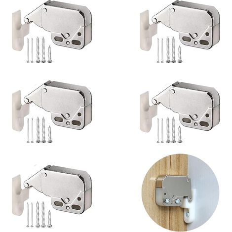 5 Pièces aimant porte placard,aimant placard,fermeture porte,mini latch,loqueteau placard pour armoire,latch loqueteaux avec contrepartie,Serrure d'armoire à Ressort pour armoires et portes d'armoires (1/5)