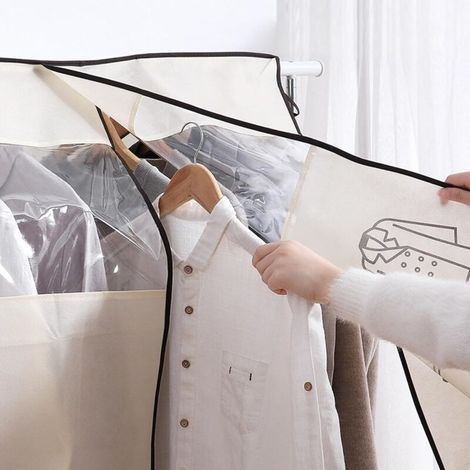 Housse Protège Housses de Vêtements 120 × 120cm Beige Housse de Anti-Poussière Protection Portant Universelle Garment Covers pour Tringle à Vêtements (1/3)