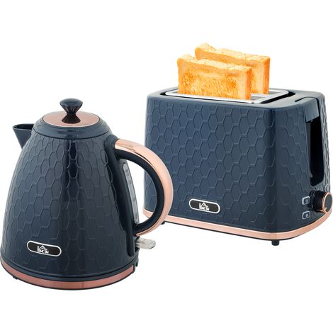 1.7L 3000W Fast Boil Kettle & 2 Slice Toaster Set, Kettle Toaster Set with Auto Shut Off, Browning Controls, Blue (1/5)