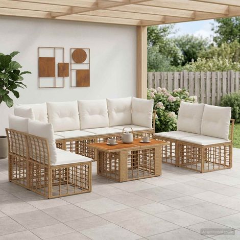 vidaXL Set Divano da Giardino 9 pz Naturale e Bianco Crema polyrattan (1/5)