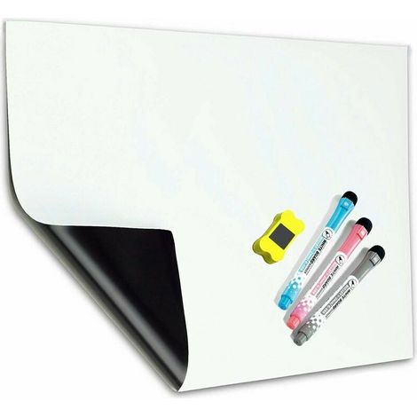 ZVD- A3 Magnétique Tableau Blanc Réfrigérateur Magnétique et Liste Cuisinetableau Blanc Être Appliquer Enfants et Adultes Facile à Écrire Fort Magnétique Essuyer Tableau D'affichage,3 Marqueurs 1 Effa (1/4)