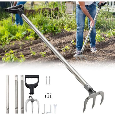 Râteau de jardin à 3 dents à creuser, 110 cm, réglable, à long manche, outil de jardinage lourd pour désherber et ameublir la terre pour le jardin, la pelouse et le jardinage (1/5)