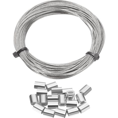Kit De Câble En Acier Inoxydable 304 50FT (15M) Long 1/32" (0.8mm) Dia 7x7 Toron Avec 20pcs Manchons À Boucle Pour Système De Garde-Corps Kit De suspendu Clôture De Jardin (1/5)