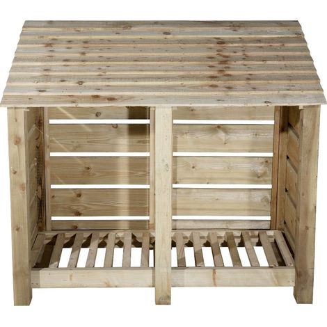 Slatted wooden log store W-146cm, H-126cm, D-88cm - natural (light green) finish (1/4)