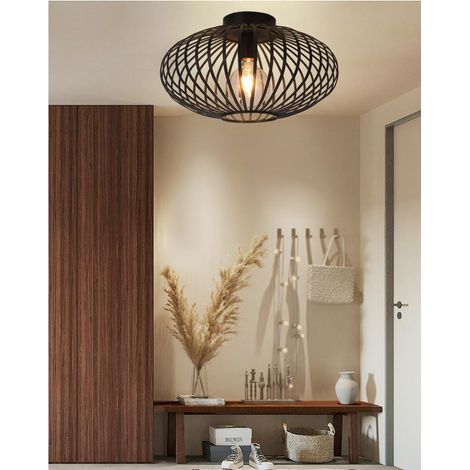 Plafonnier industriel vintage en métal, ampoule cage E27 pour chambre, salon, café, hall d'entrée, 38 cm, noir (1/5)