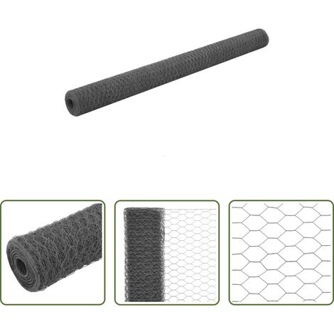 vidaXL Cage à poule - Grillage Acier avec revêtement en PVC 25x1,5 m Gris (1/5)