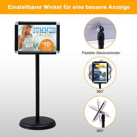 Tableau blanc au sol autoportant, support d'affichage rotatif en aluminium avec hauteur réglable 83-130 cm - noir (1/5)