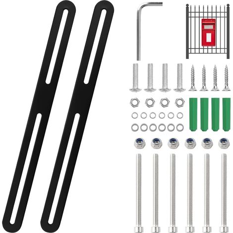 Noir Support Boite Aux Lettres Cloture Kit 280 x 24 mm 2 Pièces Acier Inoxydable Connecteur Plat Ajustable pour la Fixation de Boîte aux Lettres et la Réparation de Meubles avec Vis Ecrous M5 (1/5)