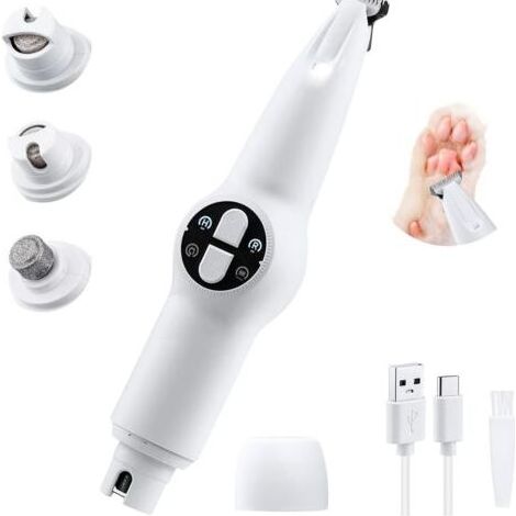 Kit de toilettage électrique sans fil rechargeable 2 en 1 pour chiens et chats, comprenant une tondeuse avec lumière LED, une tondeuse silencieuse et une lime à ongles. (1/5)