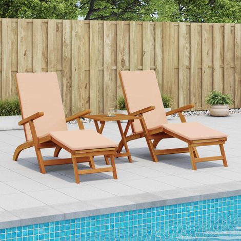 vidaXL Liegestuhl zum Verstellen und Klappen 3 pcs Beige (1/5)