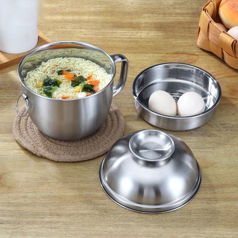 Bol ménager en acier inoxydable 304 pour nouilles, soupe, aliments et fruits, avec couvercle et poignée (1/5)