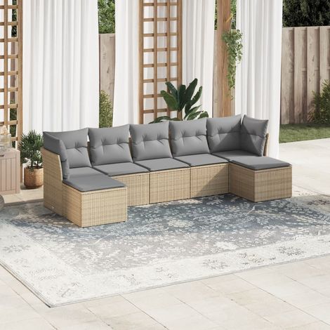 Set sofás de jardín 7 piezas y cojines ratán sintético beige vidaXL (1/3)
