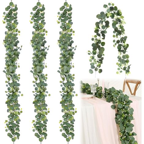 4 Set Guirlande d'Eucalyptus Artificielle 1.8m Guirlande Faux Eucalyptus  Guirlande Feuilles Artificielles Vert Naturel pour Intérieur et Extérieur, Décoration de Mariage, Jardin, Maison (1/5)