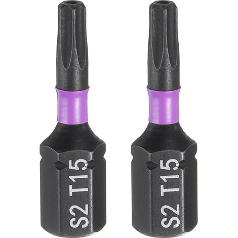 2pcs TT15 Embout de Tournevis Torx 1/4" Tige Hexagonale 25mm/1" Longueur Magnétique Étoile 6 Pans Acier S2 avec Trou Pour Perceuse Électrique (1/5)