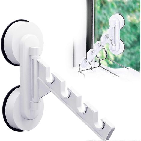 Séchoir à linge mural pliable - Porte-manteau invisible pour balcon - Ventouses puissantes - Installation sans perçage - Fenêtre multifonction - Quatre emplacements (1/5)