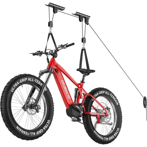 Levage Vélos, [1 Pièce] Système Poulie 88Lbs  Adapté Plafonds 10-16 Pieds, Système Rangement Plafond Résistant pour Velo Route, VTT, Fatbike, E-bike, Échelles, Snowboard (1/5)