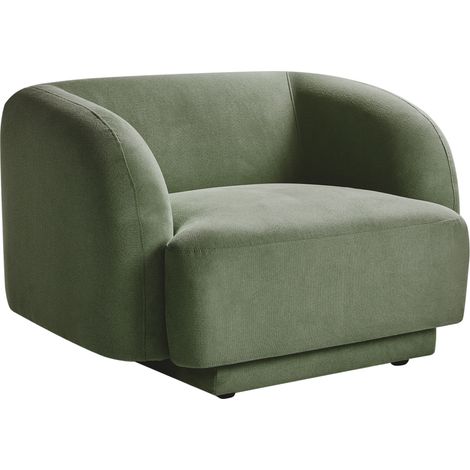 Sillón curvado glam art deco con reposabrazos tela verde Skjanes